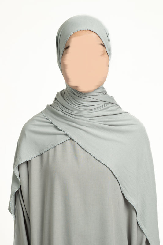 Seal blue lace trim hijab