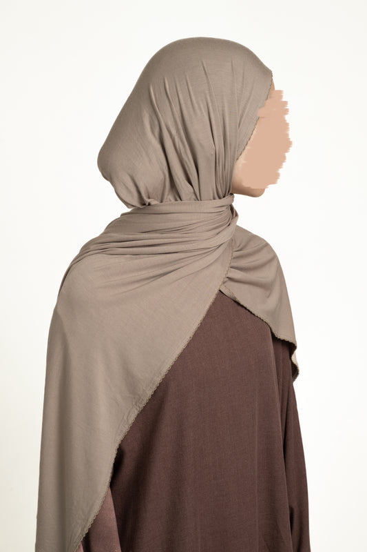 Light mocha lace trim hijab