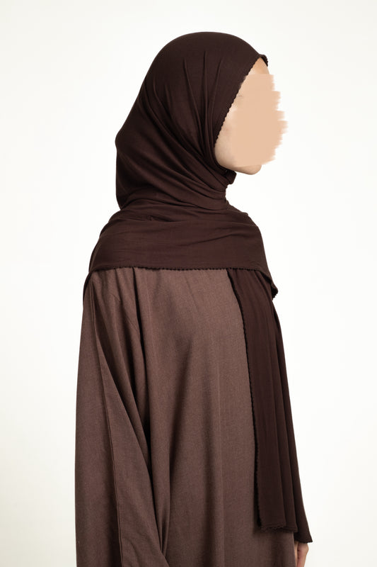 Deep brown lace trim hijab