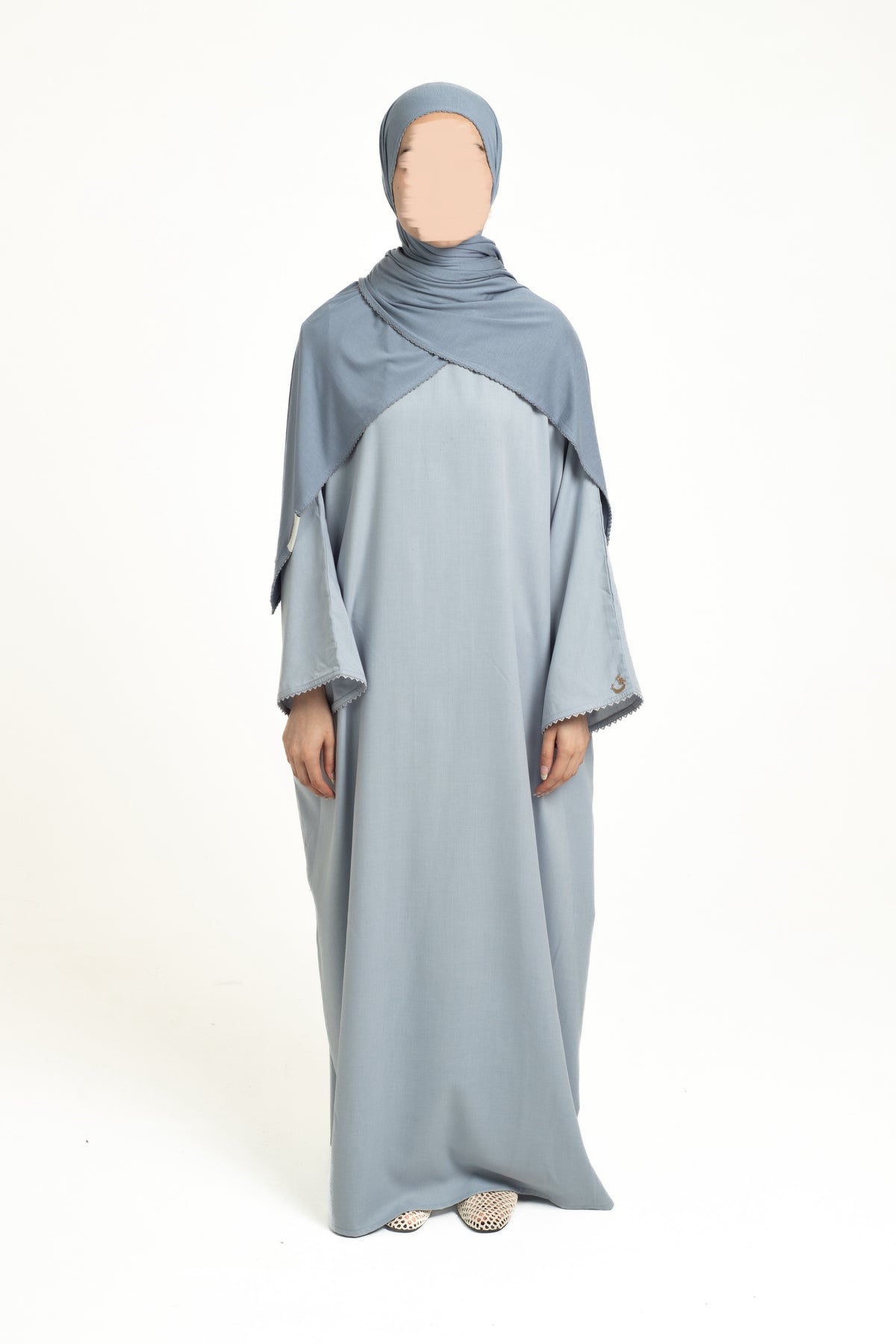 Mist blue lace abaya