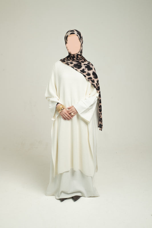 Long Knitted Cape - White