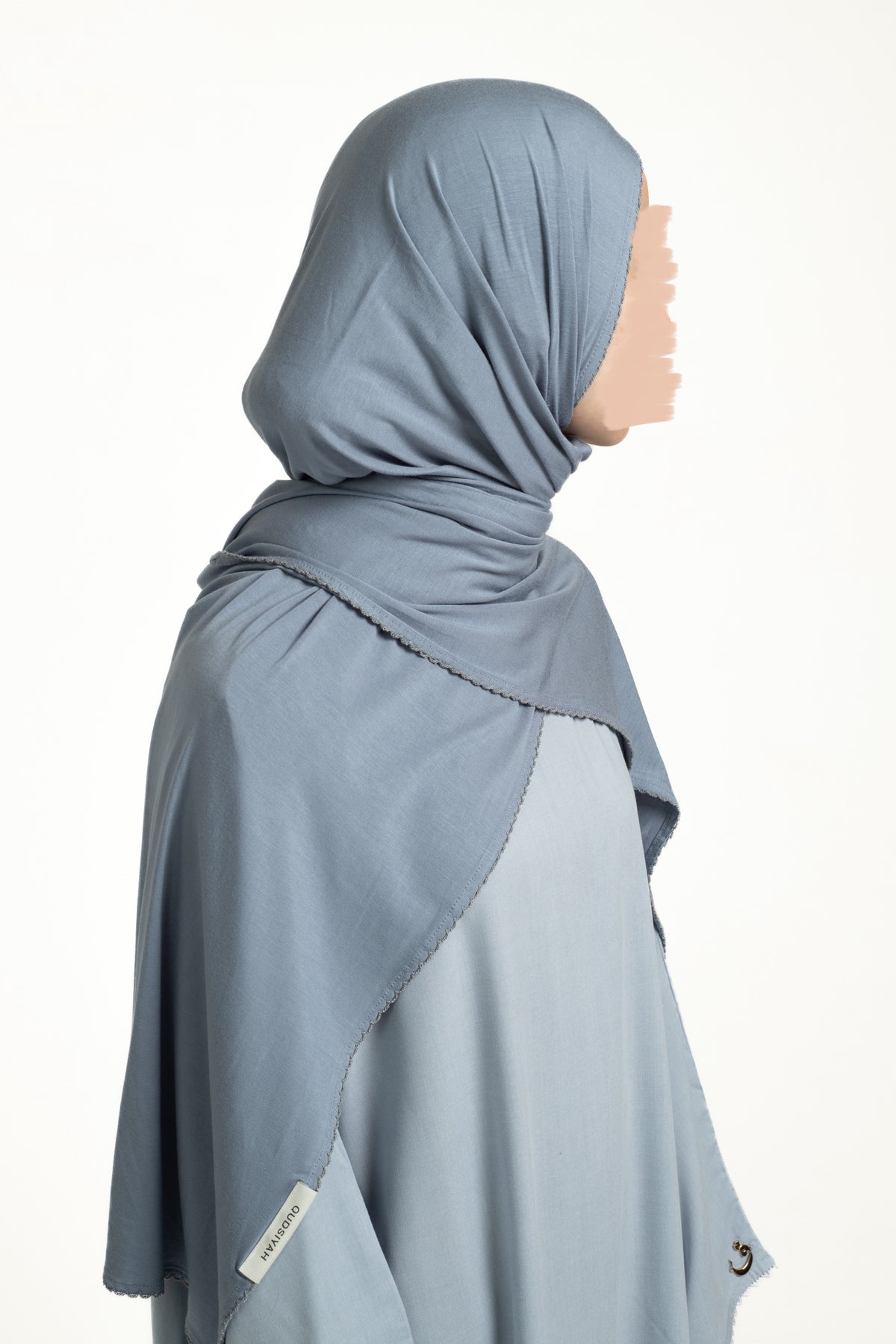 Dusty blue lace trim hijab