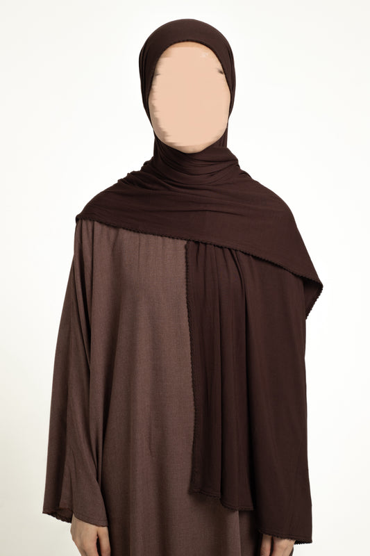 Deep brown lace trim hijab