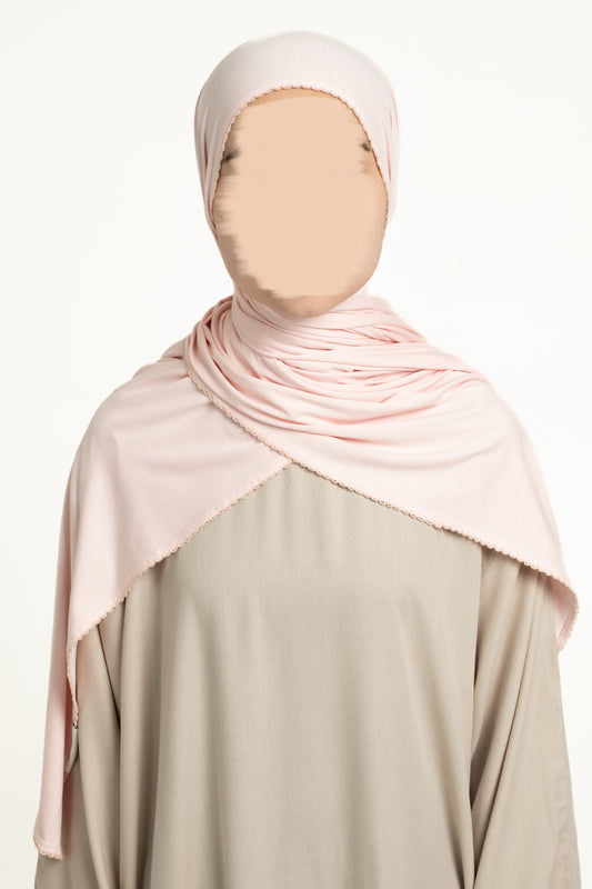 Soft blush lace trim hijab