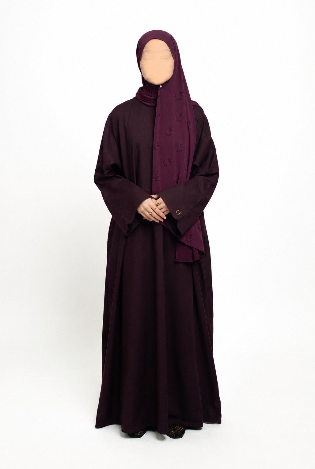 Mulberry lace trim abaya