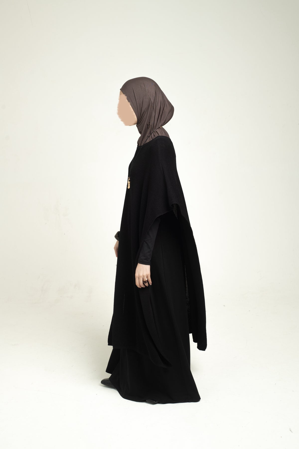 Long Knitted Cape - Black