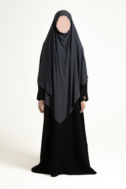 Navy Grey Regular Khimar