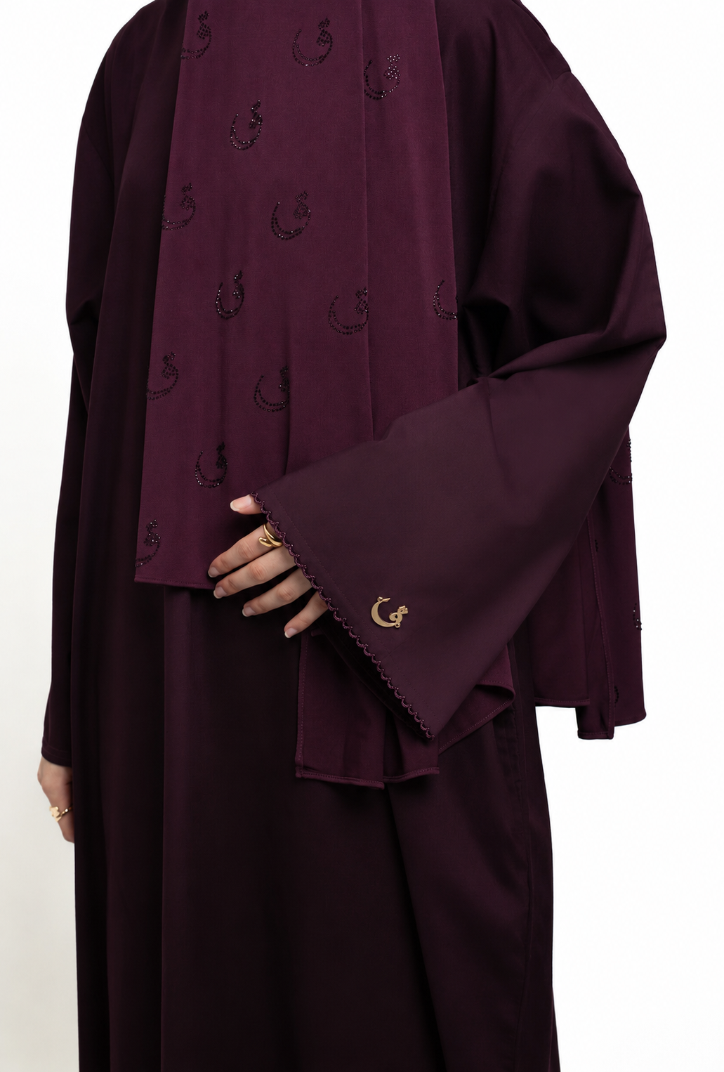 Mulberry lace trim abaya