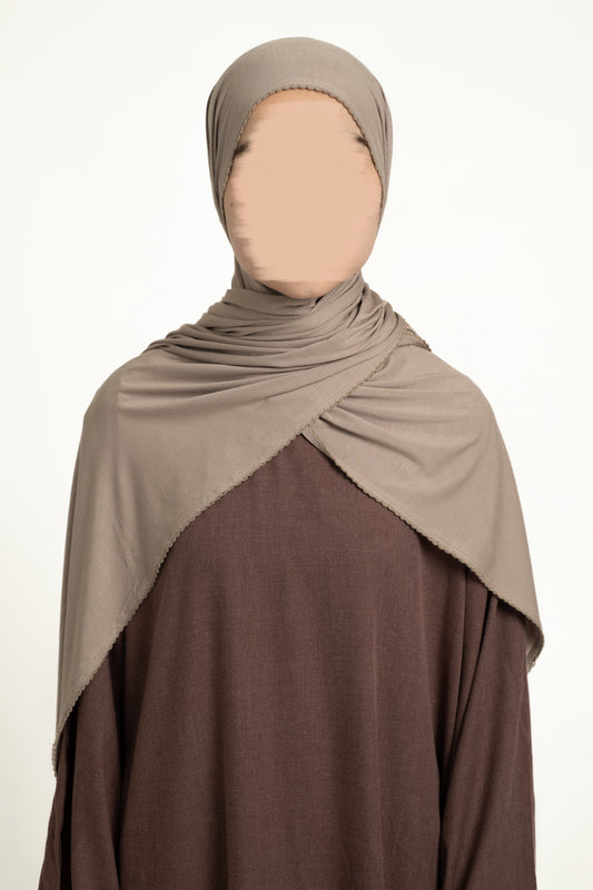 Light mocha lace trim hijab