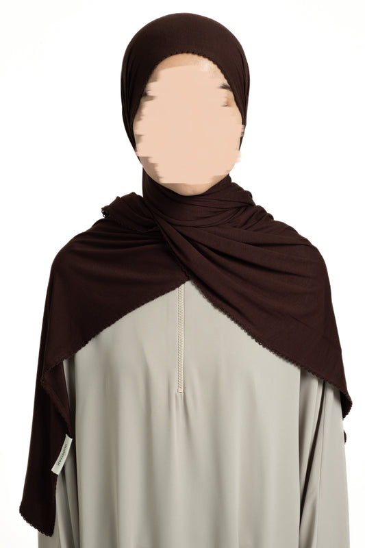 Dark chocolate lace trim hijab