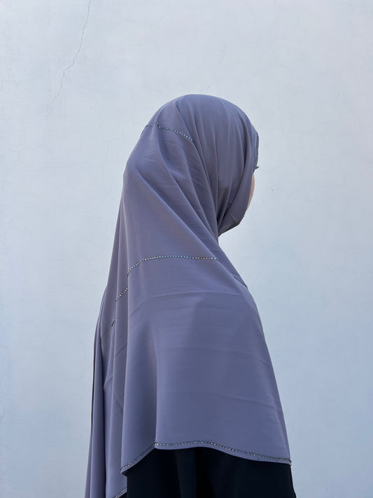 Violet Grey Chiffon Rhinestone Hijabs