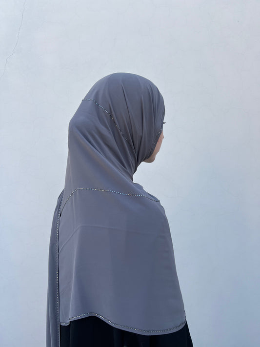 Grey Chiffon Rhinestone Hijabs